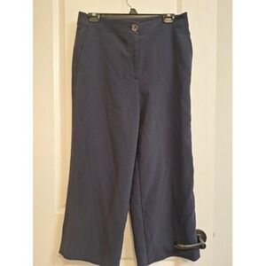 Ann Taylor Kate Wide Leg Crop Pant Trouser Navy Blue Size 8